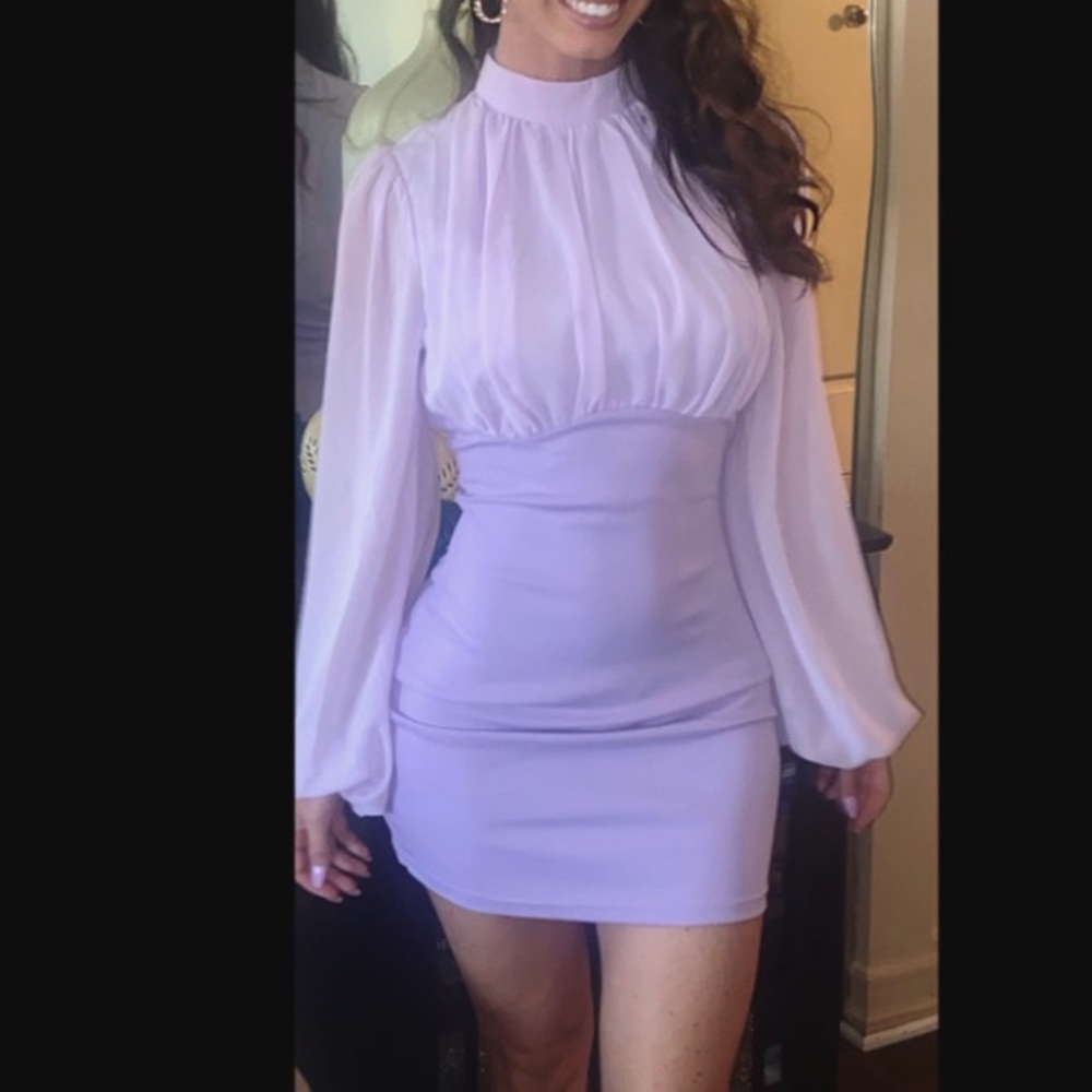 Purple mock neck dress